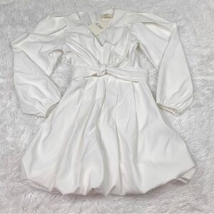 K Closer long sleeve v neck dress bubble hem pleated